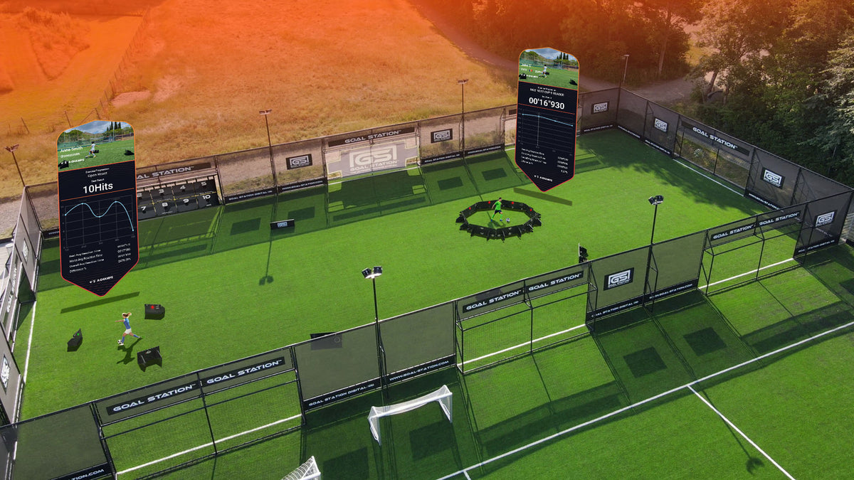 Two players training under a digital performance overlay