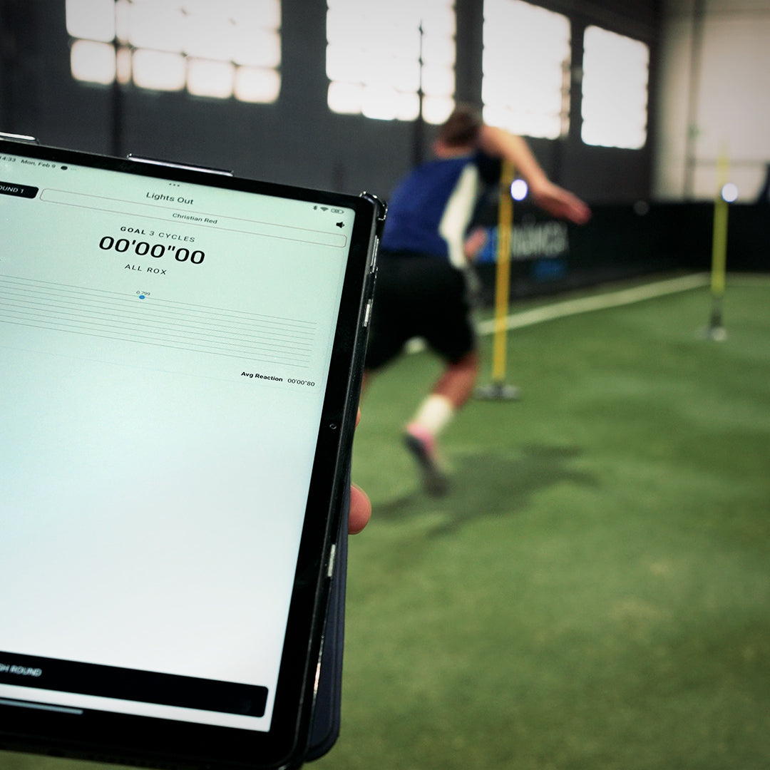 Person using ROX poles with Goal Station APP out