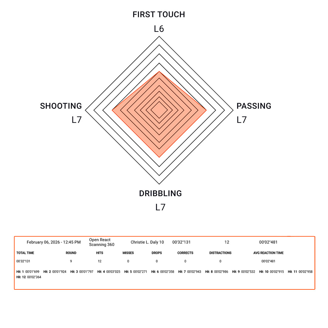 Target diagram with labeled areas for shooting, passing, and dribbling on a white background.